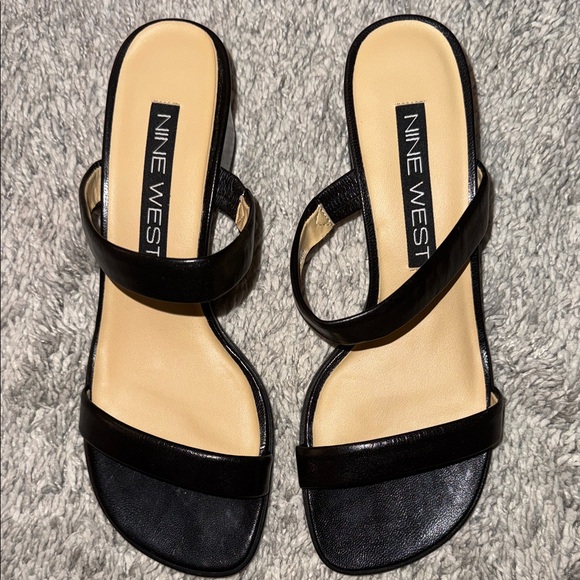 Nine West Shoes - NWT Nine West Black Double-Strap Slide Mules 2” heel black leather 6M feminine